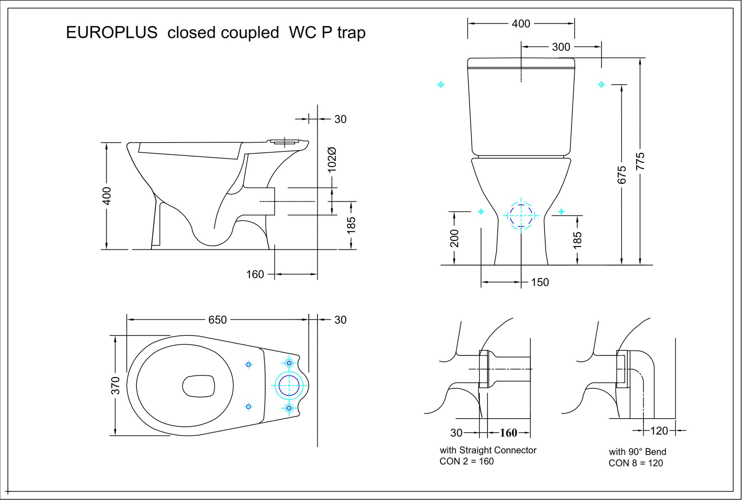 EUROPLUS closed coupled WC P trap_001 dimension section image